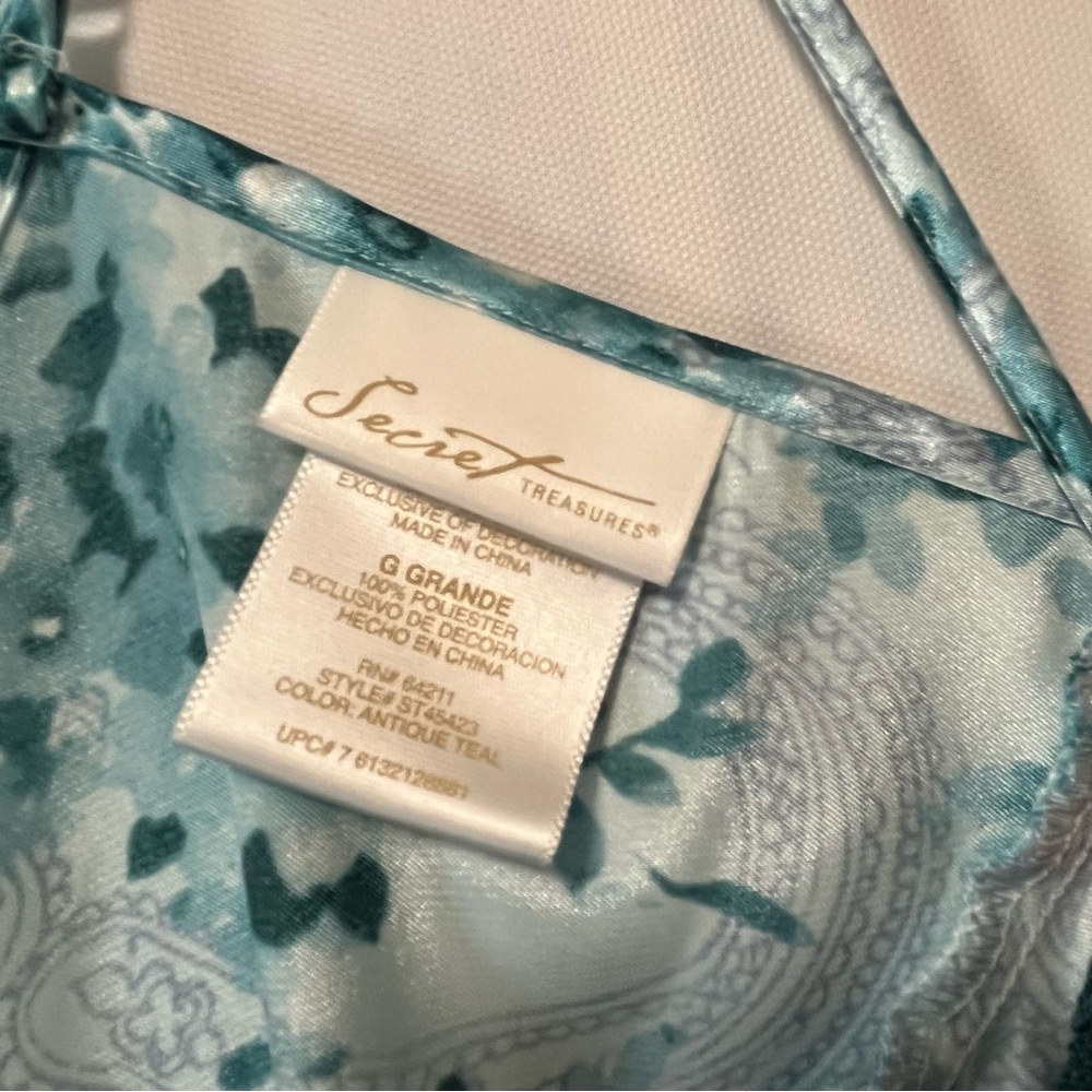 SECRET TREASURES Floral Slip Dress Lace Satin Chemise Antique Teal‎ Blue Size L - Picture 11 of 16